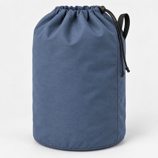Drawcord Laundry Sack front three-quarter design reference with slate-blue round-base body